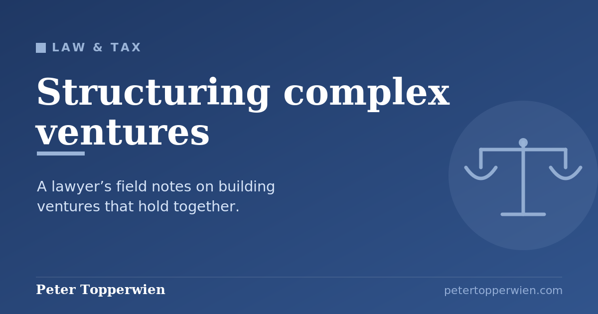Structuring complex ventures: a lawyer’s field notes